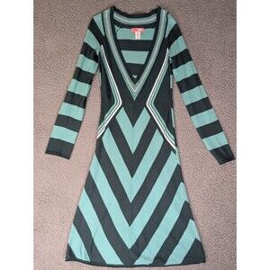 Lux Sweater Dress Angora Wool Soy Blend Long Sleeve Chevron Green Size Small